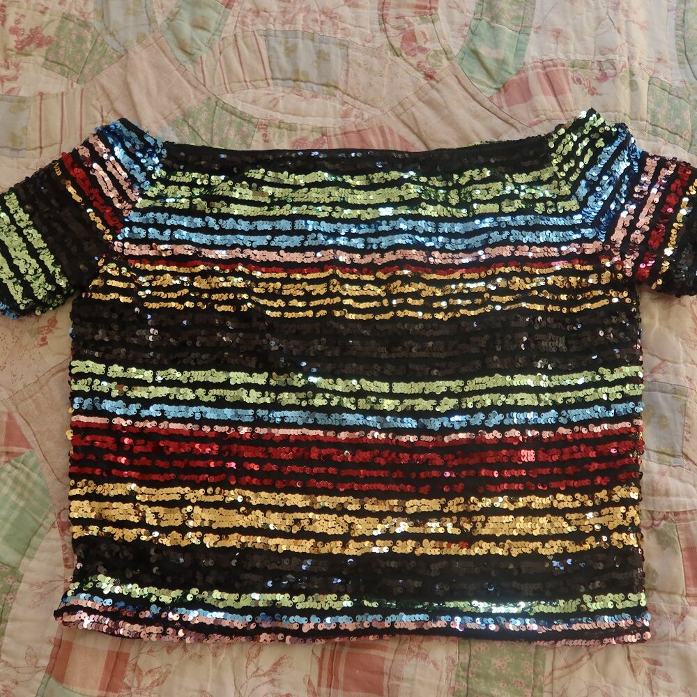Colorful Sequined Off the Shoulder Going Out Shirt Top